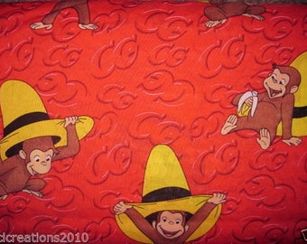 18X22 CURIOUS GEORGE Cotton Fabric Fat Quarter Red Big Hats, curious george fabric, curious george remnant, curious george fat quarter