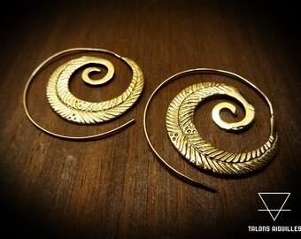 Boucles d'oreille laiton # ethnic brass earing # feather earrings
