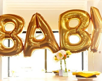 40" JUMBO OH BABY Balloons Balloon Letter Balloons Gold Rose Gold or Silver Baby Shower New Baby Boy Girl Photo Prop Welcome Baby Gender