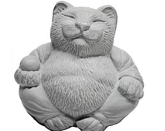 Zen Serene Lucky CAT Buddha Statue Sculpture Garden Art by Tyber Katz / Cat Lover Gift
