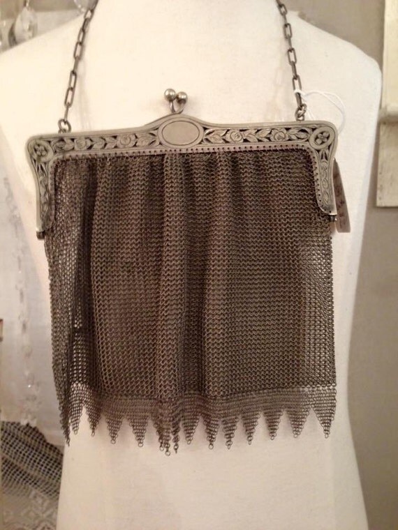 French Chain Mail Purse Fringe Antique Vintage by OhPardonMyFrench