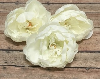 3 CREAM Peonies - 4.5 Inches - Artificial Flowers, Silk Flowers, Wedding, Flower Crown
