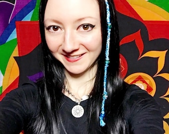 Braided Blue Hair Extension Clip with Glass Beads