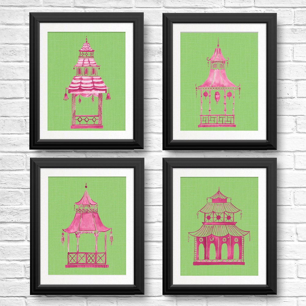 Chinoiserie Prints Chinoiserie Wall Art Pink Pagoda Print