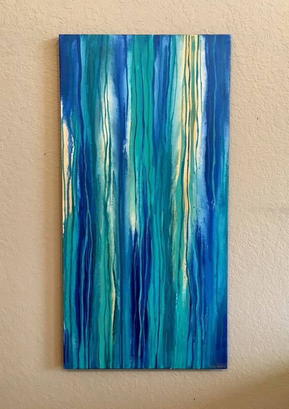 Items similar to Large blues and greens abstract painting immediate