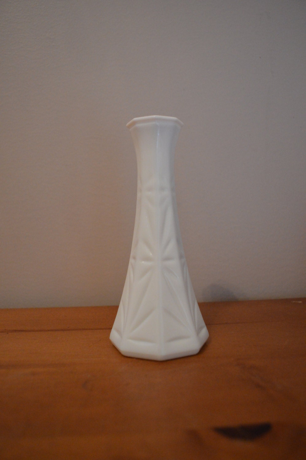 6 Inch White Vintage Milk Glass Vase Hoosier Glass Starburst