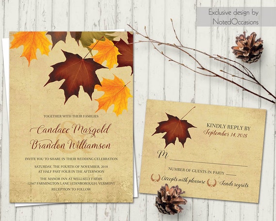 Fall Wedding Invitation And Rsvp Rustic Fall Wedding