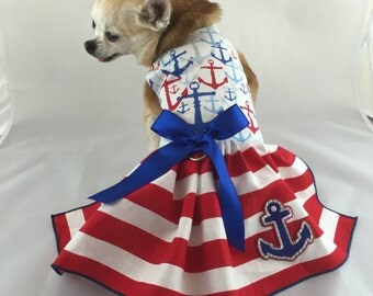 Miss Nautical dog dress, 4th of July dog dress, sailor dog dress, fancy dog dress, affordable, xxxlarge dog, small dog, holiday dog dress,