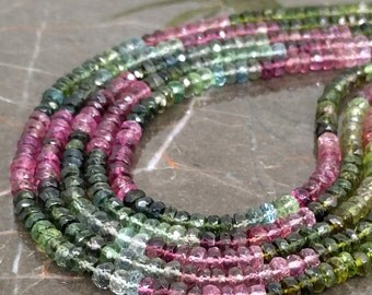 Natural Multi Tourmaline 4-4.5mm Faceted Rondelle Gemstone Beads / Approx 140 pieces on 14 Inch long strand / JBC-ET-148354