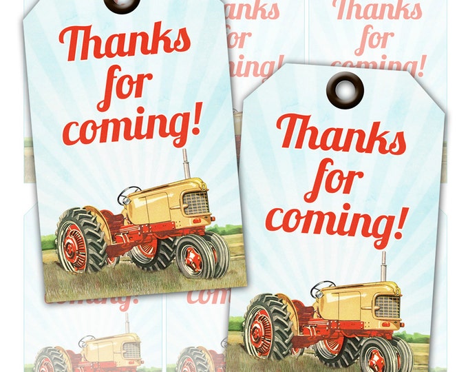 Printable Vintage Tractor Party Thank You Tags - Instant Download - Print Your Own