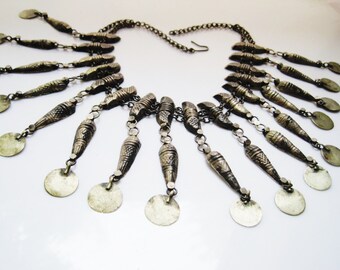 Antique Statement Necklace, Double Layer Silver Choker from the Ottoman Era