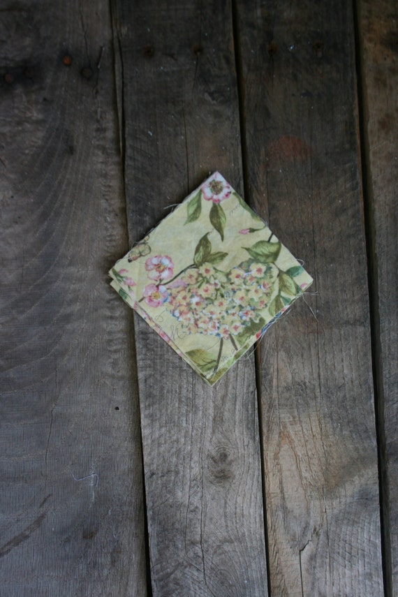 Six Vintage Yellow Floral 4x4 PreCut Quilt Pieces by vintapod