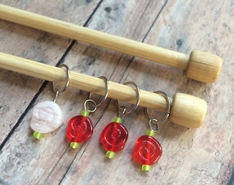 Painting the roses red knitting stitch markers - set of 4 for your knit project bag