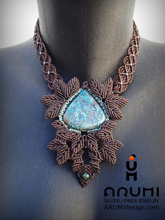 Items similar to Chocolate brown Statement BIB Necklace LEAVES with