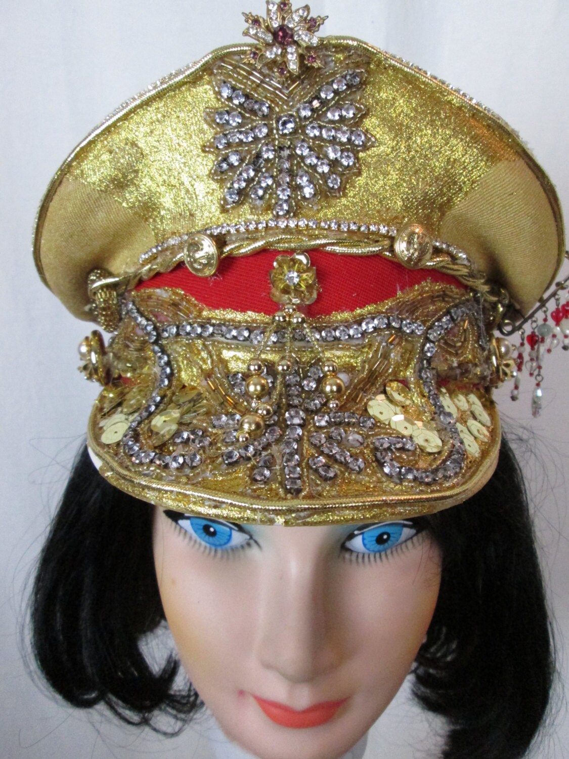 Custom Gold & Red Embellished Captains Hat by BurnerFabulous