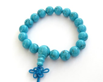 10mm Blue Beads Tibetan Buddhist Prayer Wrist Mala Bracelet For Meditation T0639