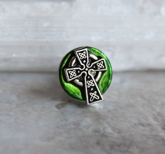 green celtic cross tie tack mens jewelry irish by NatureWithYou