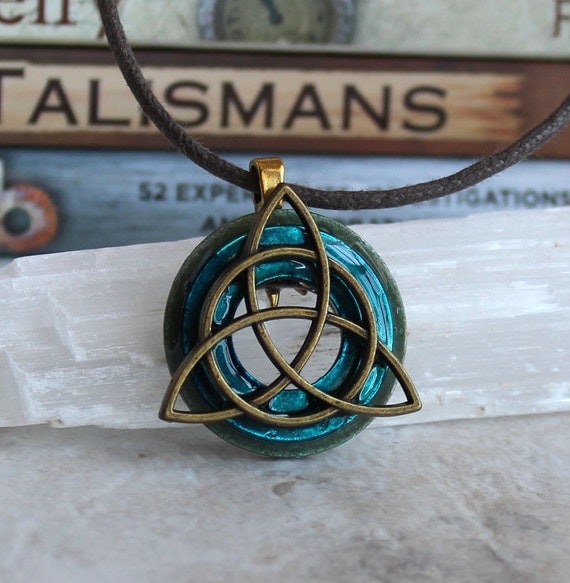 blue triquetra necklace mens jewelry celtic by NatureWithYou