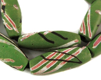 11 Venetian Trade Bead Green Striped Africa Loose 99066 SALE WAS 175