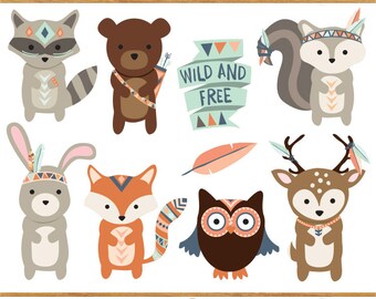 Woodland clip art images, fox clipart, tribal clip art, woodland tribal- Instant Download