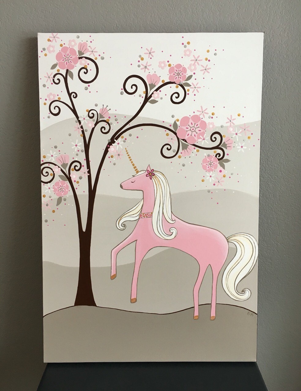 Pink Unicorn Art Acrylic Original Painting large 24x36