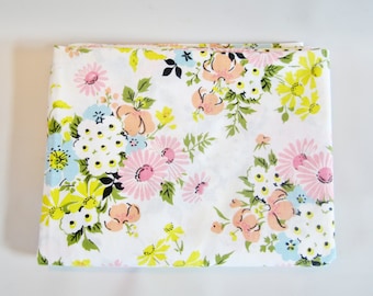 Vintage Flat Sheet PASTEL BOUQUETS Double Flat Queen 1960s