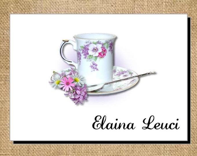 Beautiful Personalized Dainty Flowers Mug Teacup Tea Note Cards - Invitations - Thank You Cards for Bridal Shower or Luncheon ~ Bridal Gift