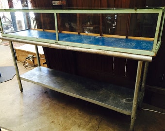Artisanal Handcrafted c. 30s Wood and Metal Frame with Original Wavy Glass Horizontal Display Case