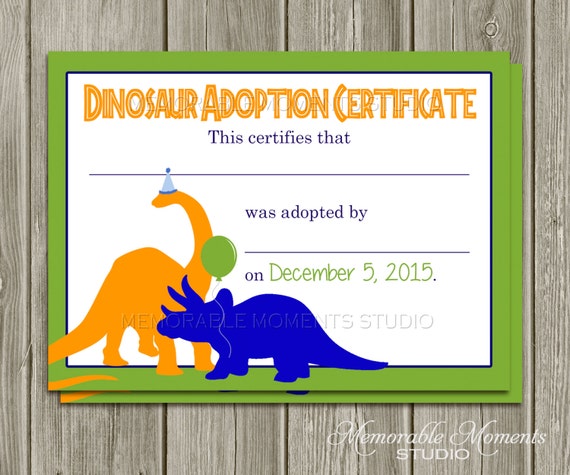 PRINTABLE Dinosaur Adoption Certificate Memorable Moments