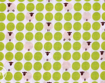 Sheep Dots in Lime Green, Westex, Japanese Import Fabric, 100% Cotton Fabric