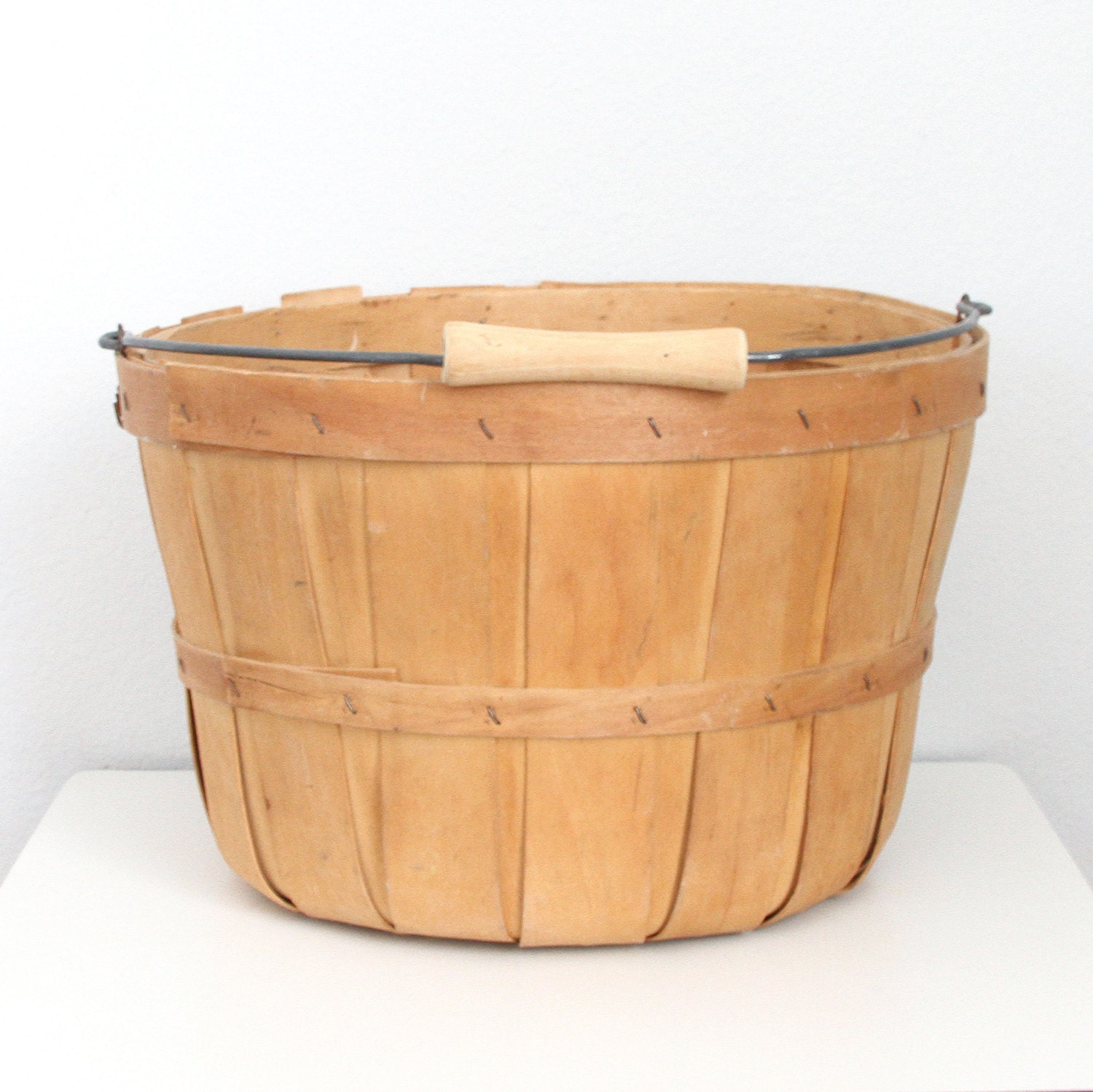Wooden Apple Basket with Swing Handle Garden Basket Market