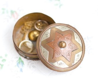 Boho Jewelry Box - Copper and Brass Little Round Trinket Box