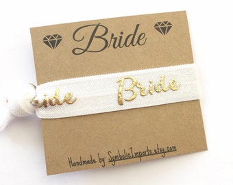 Hair Tie Bride Gift - Bride Hair Tie Favor - Bride To Be Gift - Hair Tie Favor - Something New Bride - White and Gold Wedding Hair Tie
