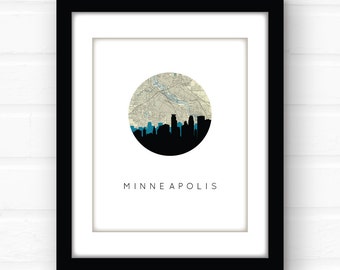 Minneapolis skyline art | Minneapolis art print | Minneapolis map art | Minneapolis print | Minnesota wall art | Minnesota map art