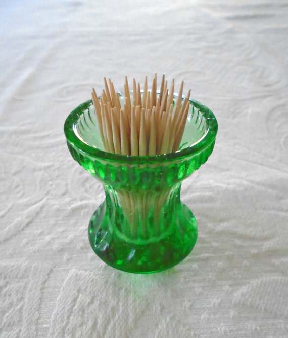 Vintage Jade Green Tooth Pick Holder / Emerald Green by DoesMeadow