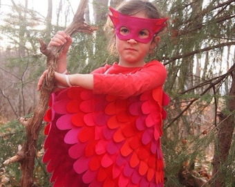 Pink + Red OWL // Soft flappable wings with mask! Made from recycled plastic bottles, eco-friendly, all US made materials