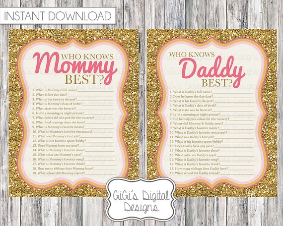 and baby for game shower dad mom game Mommy Pink Baby Daddy Glitter knows Who Gold shower SALE! best,