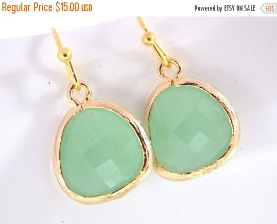 SALE MInt Earrings Glass Earrings Dangle Drop Gold by mlejewelry