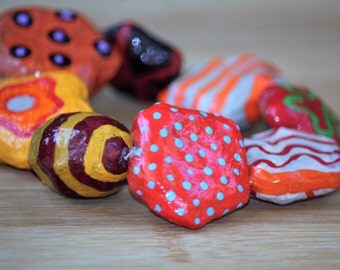 Papier mache red orange bracelet
