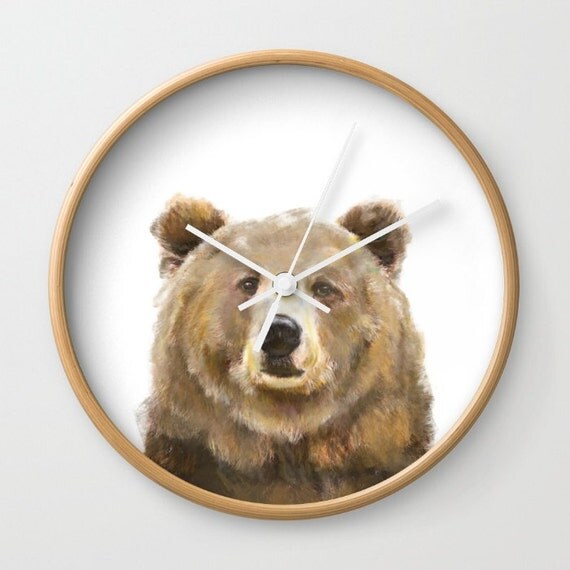 Bear Wall Clock Grizzly Bear Woodland Nursery Wall Clock