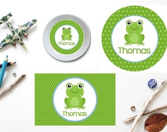 Frog Plate/Bowl/Placemat . Personalized Plate/Bowl/Placemat . Boys Plate/Bowl/Placemat . Melamine Plate . Animal Plate/Bowl/Placemat