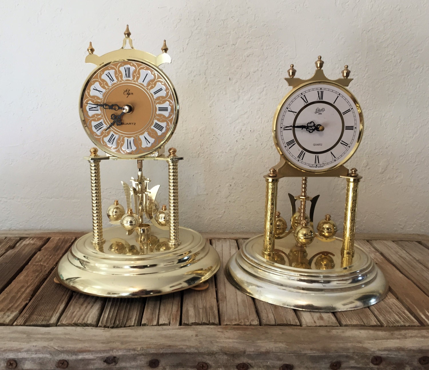 Pair of Gold Anniversary Mantel Clocks Elgin by NostalgicNuance