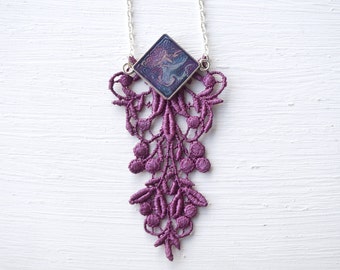 Resin and Purple Lace Statement Necklace