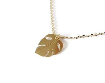 Collier Monstera, laiton doré à l'or fin 24K ou plaqué argent
