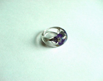 Hand Made Real Blue Lobelias Flower Ellipse Ring Ring,Gift idea