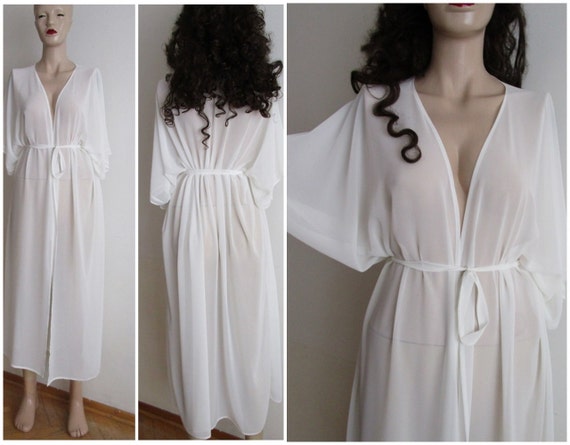 Sheer off white handmade kimono cardigan cover up Long
