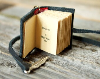 The Raven Book Necklace with Poem Writing for book lover teacher librarian English - Edgar Allen Poe novel pendant