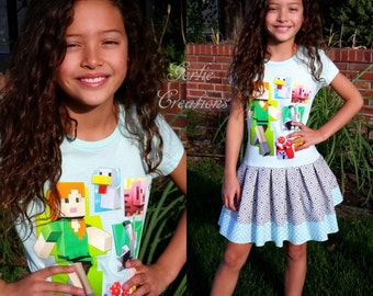 ALEX MINECRAFT Dress, Girls Dress, Alex Minecraft, Alex, Minecraft, Chicken, Pig, Mooshroom, Cow - XS 4/5 S 6/6