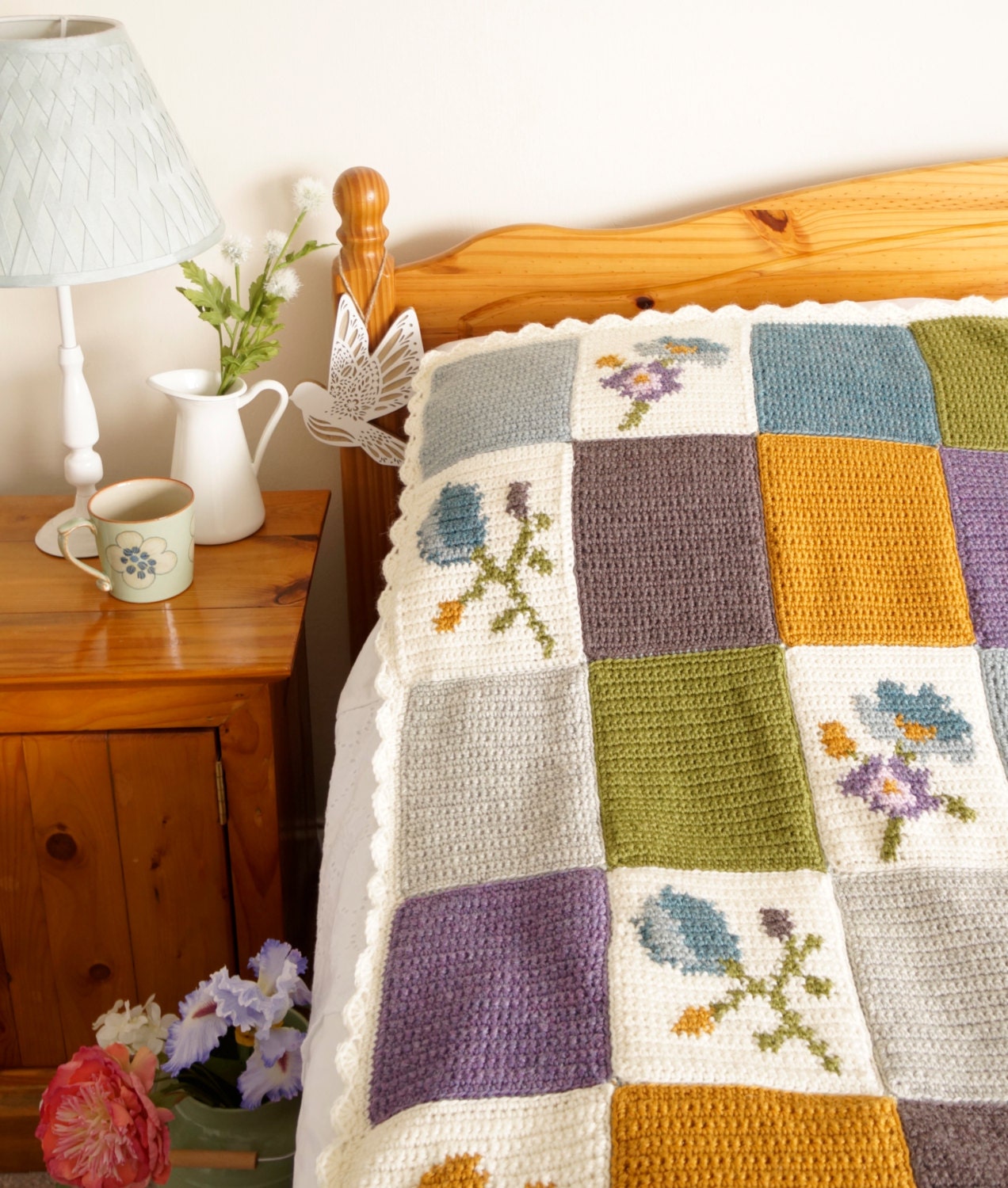Afghan Crochet Pattern Bed Throw Patchwork Blanket Intarsia