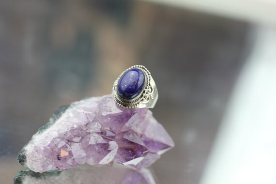 STATEMENT LAPISLAZULI RING- Healing Crystal Ring- Statement Ring- Lapis lazuli- Ethnic Ring- Vintage Ring- Sterling Silver Ring- Silver